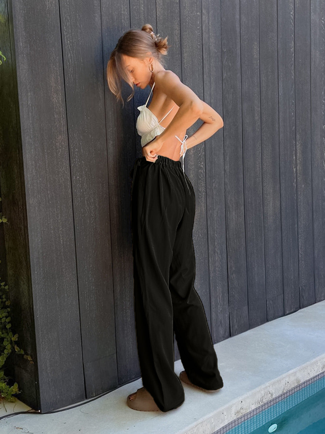 Get trendy with Tied High Waist Wide Leg Pants - Pants available at Styles Code. Grab yours today!