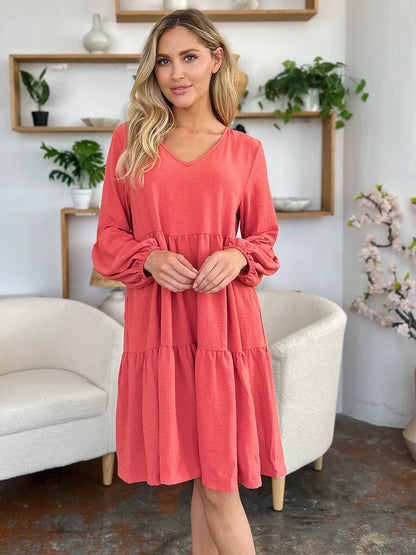 Get trendy with Full Size V-Neck Tiered Dress - Dress available at Styles Code. Grab yours today!