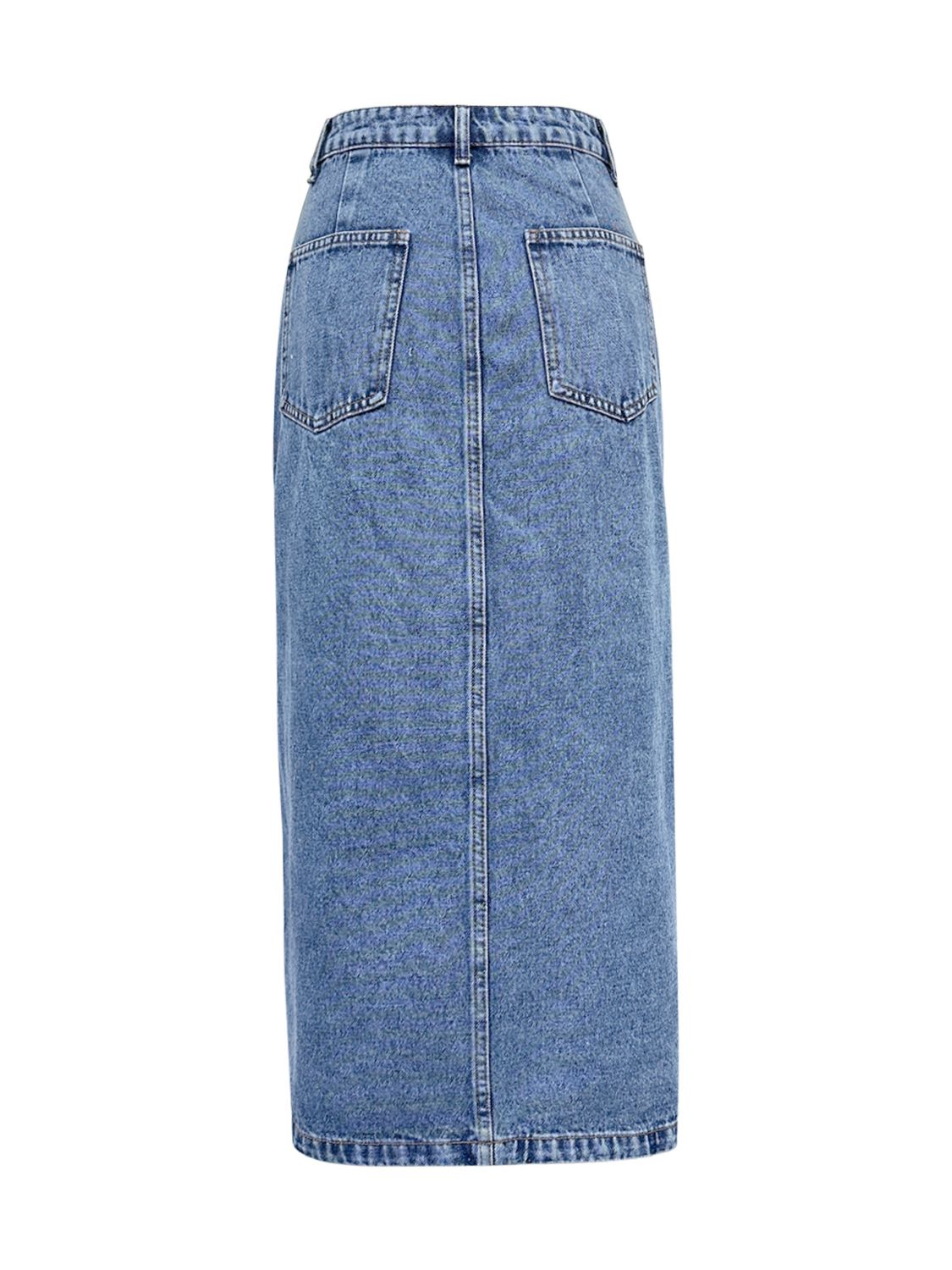 Get trendy with Slit Asymmetrical Waistband Midi Denim Skirt - Denim Dress available at Styles Code. Grab yours today!