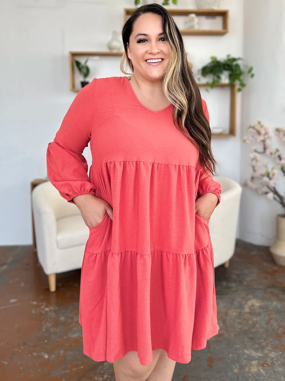 Get trendy with Full Size V-Neck Tiered Dress - Dress available at Styles Code. Grab yours today!