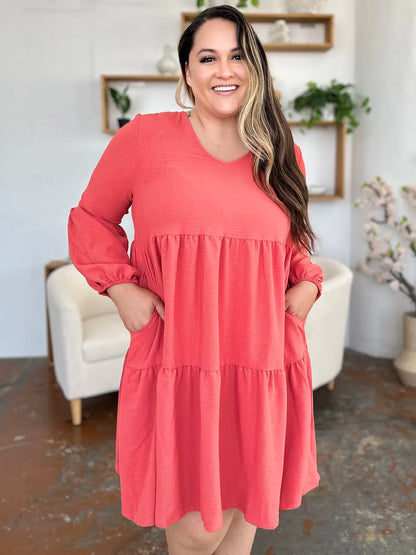 Get trendy with Full Size V-Neck Tiered Dress - Dress available at Styles Code. Grab yours today!