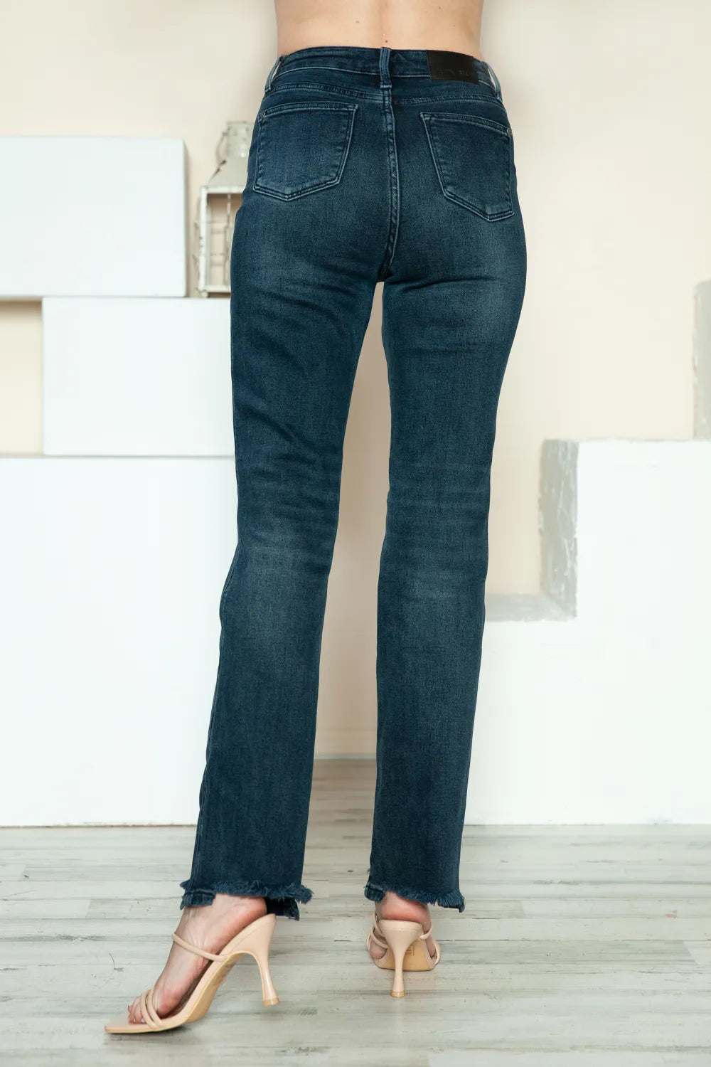 Get trendy with Button Fly Hem Straight Jeans - Jeans available at Styles Code. Grab yours today!