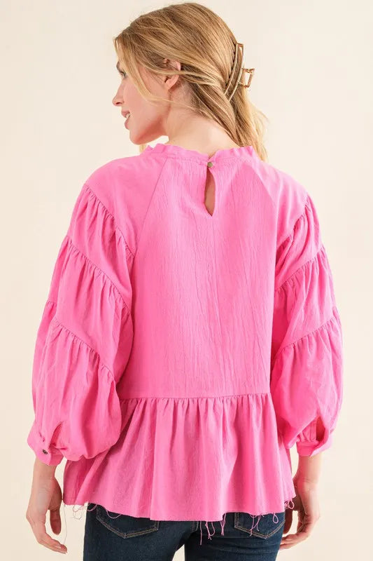 Get trendy with Tiered Raw Edge Hem Blouse - Blouse available at Styles Code. Grab yours today!