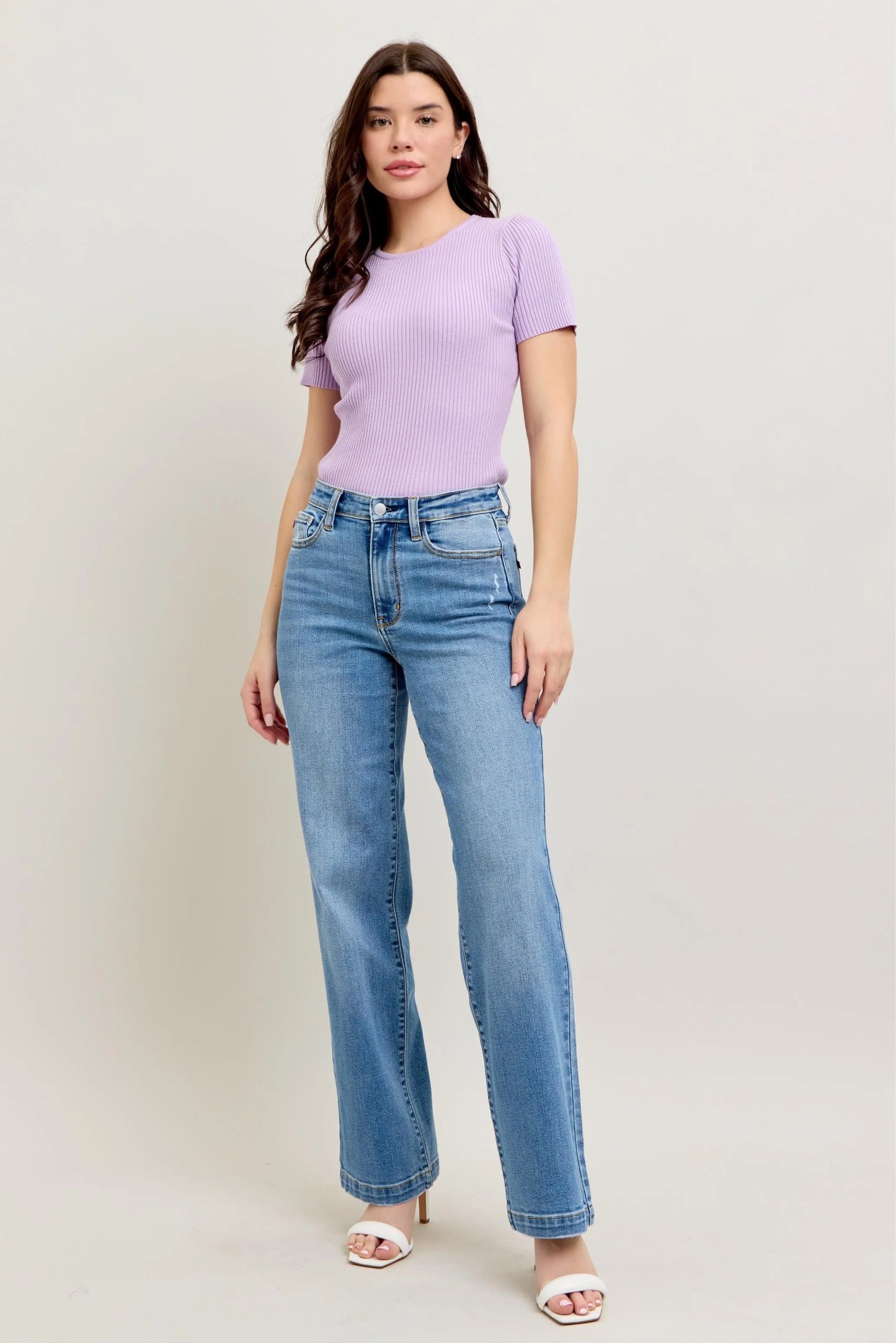 Get trendy with Full Size High Waist Straight Jeans - Jeans available at Styles Code. Grab yours today!