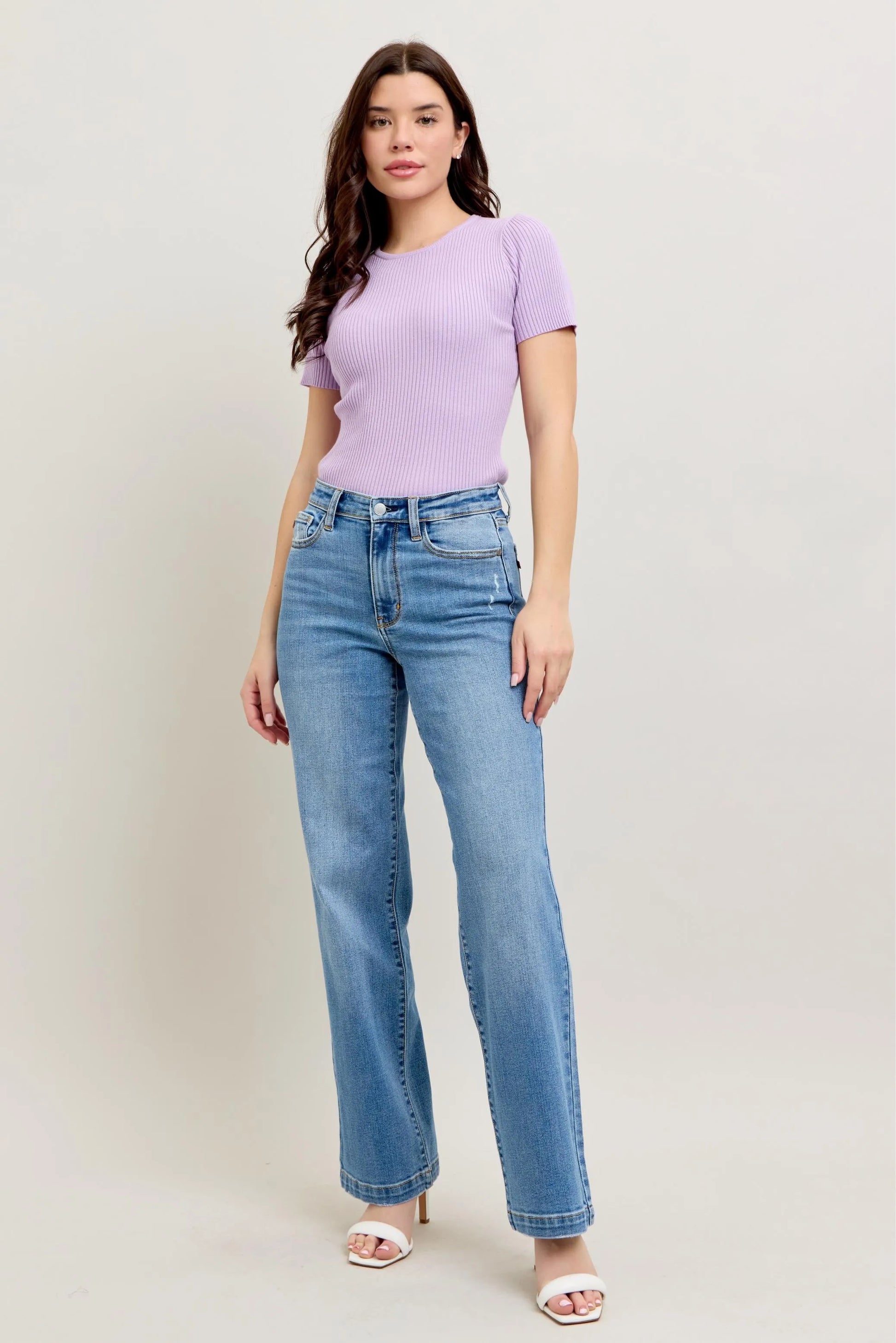 Get trendy with Full Size High Waist Straight Jeans - Jeans available at Styles Code. Grab yours today!