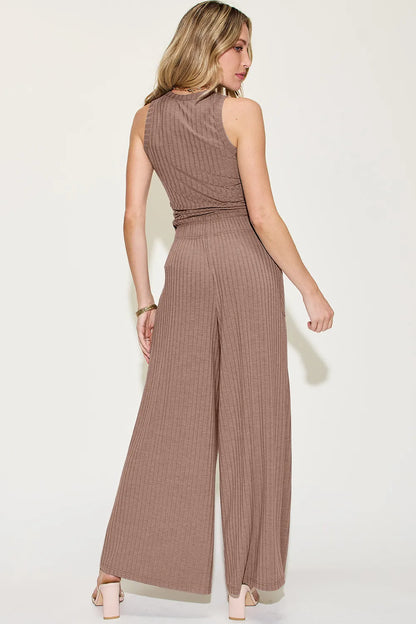 Get trendy with Ribbed Tank & Wide Leg Pants Set - Two Piece Sets available at Styles Code. Grab yours today!