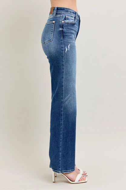 Get trendy with High Waist 90's Straight Leg Jean - Jeans available at Styles Code. Grab yours today!