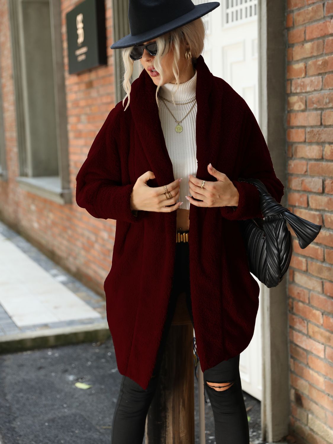 Get trendy with Open Front Hooded Teddy Coat - Coats available at Styles Code. Grab yours today!