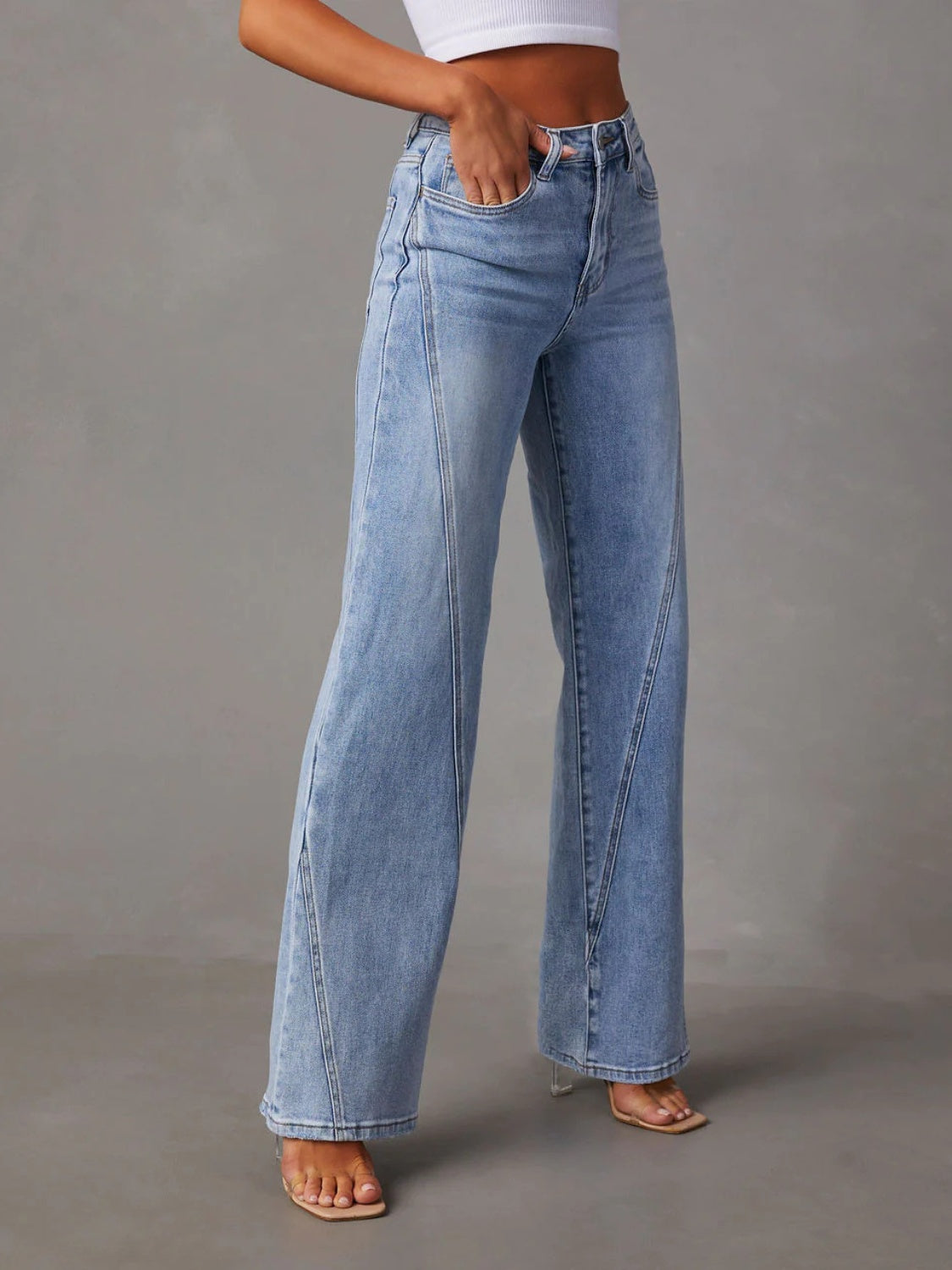 Get trendy with High Waist Straight Jeans with Pockets - Jeans available at Styles Code. Grab yours today!