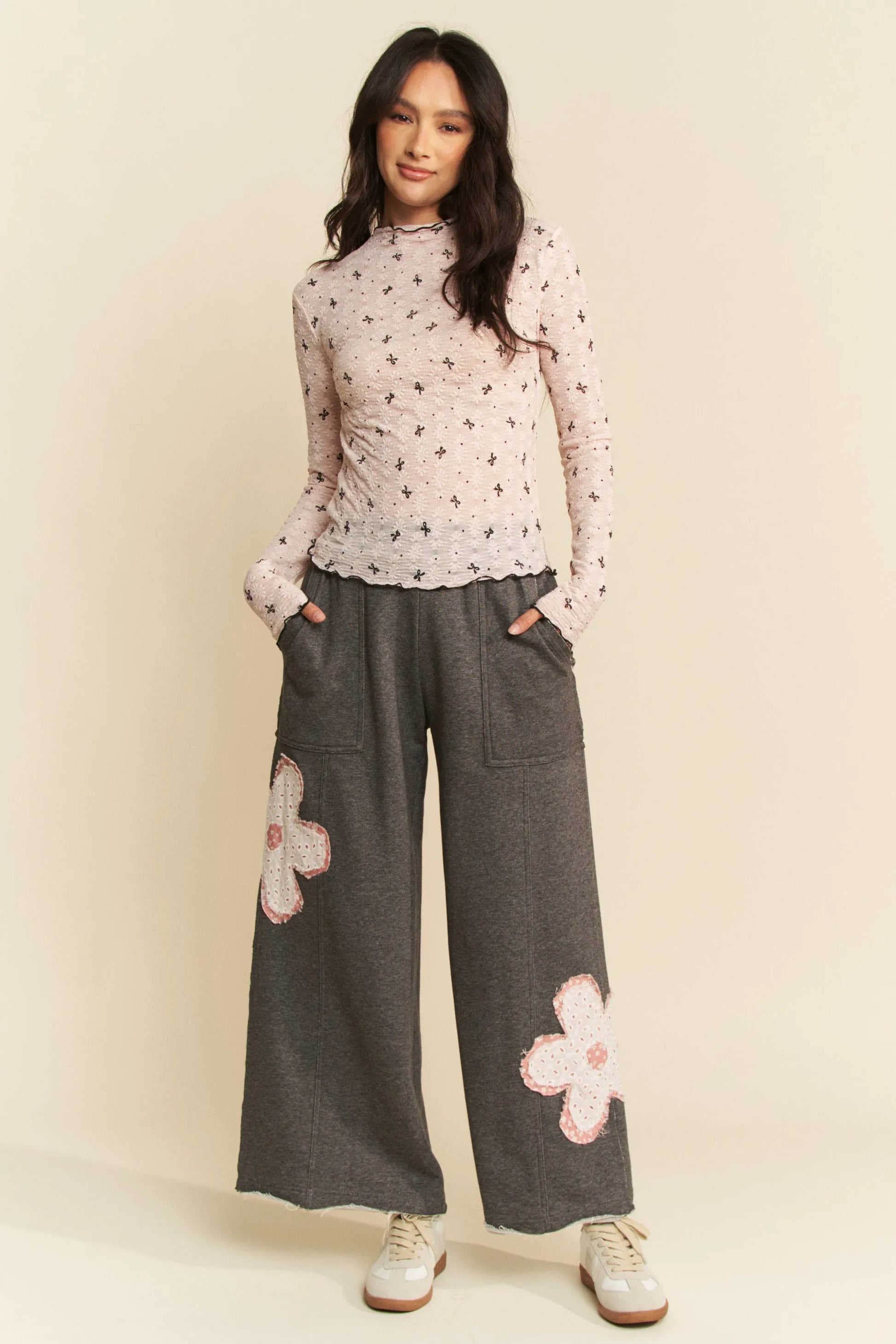 Get trendy with Ribbon Bow Long Sleeve Mesh Top - Top available at Styles Code. Grab yours today!