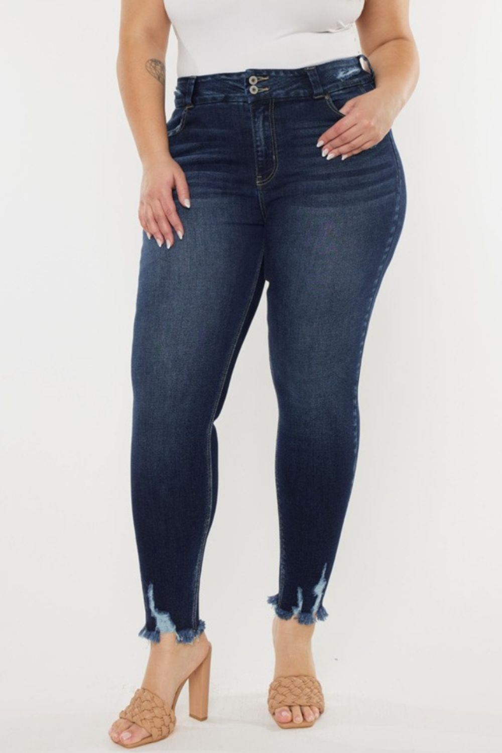 Get trendy with Kancan Full Size Cat's Whiskers Raw Hem High Waist Jeans -  available at Styles Code. Grab yours today!