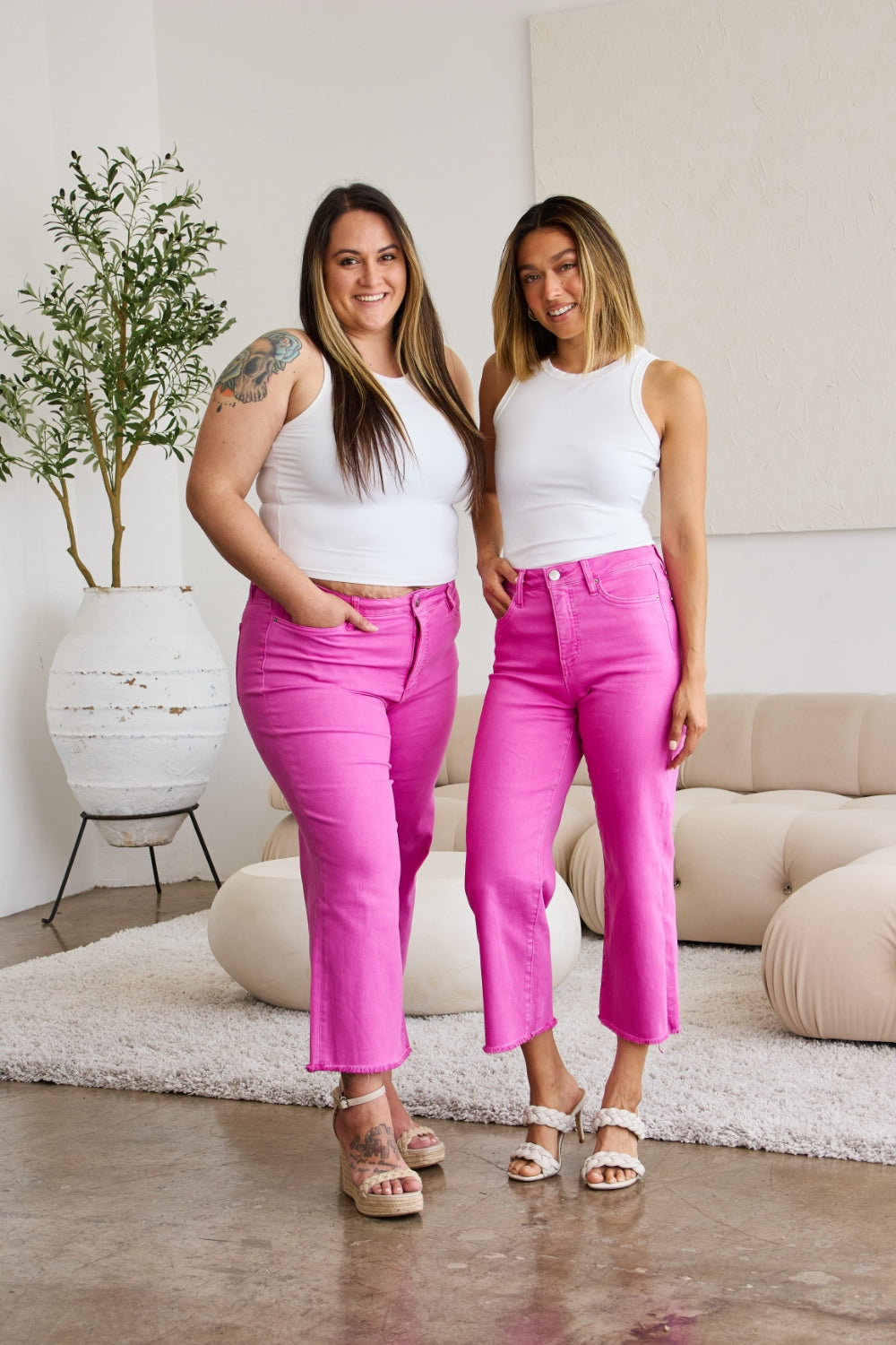 Get trendy with RFM Crop Chloe Full Size Tummy Control High Waist Raw Hem Jeans - Plus Size available at Styles Code. Grab yours today!