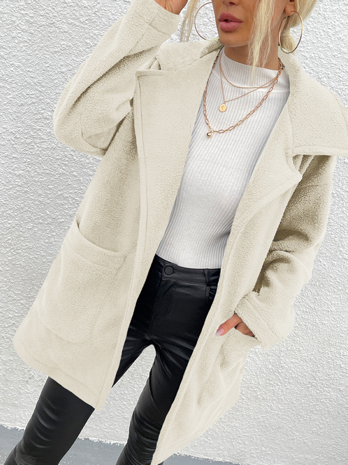 Get trendy with Shiny Dropped Shoulder Coat with Pockets - Coats available at Styles Code. Grab yours today!