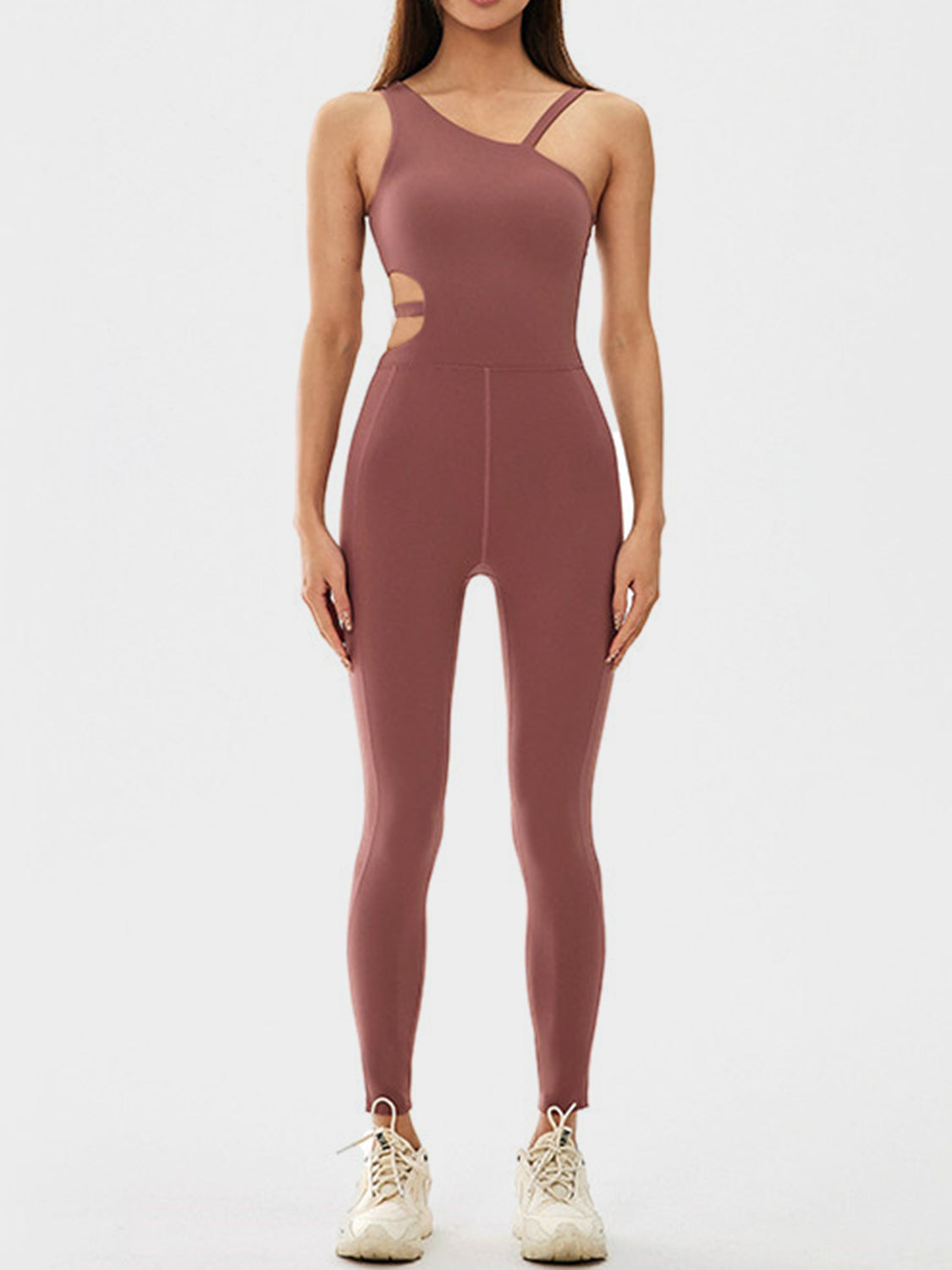 Get trendy with Cutout Asymmetrical Neck Active Jumpsuit - Activewear available at Styles Code. Grab yours today!