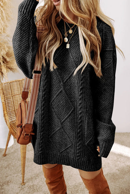 Get trendy with Cable-Knit Round Neck Sweater Dress -  available at Styles Code. Grab yours today!