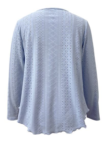 Get trendy with Eyelet Long Sleeve Blouse - Blouse available at Styles Code. Grab yours today!