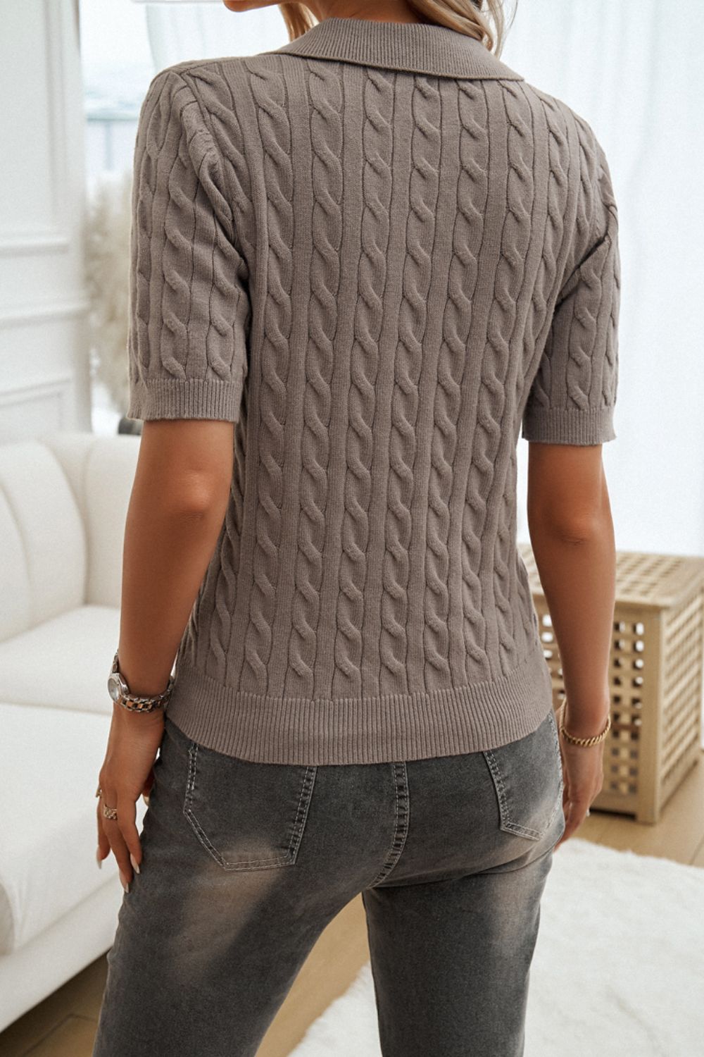 Get trendy with Devine Cable-Knit Short Sleeve Sweater -  available at Styles Code. Grab yours today!