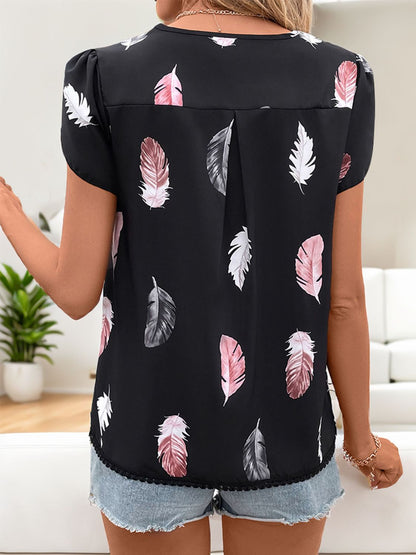 Get trendy with Printed V-Neck Short Sleeve Blouse - Top available at Styles Code. Grab yours today!