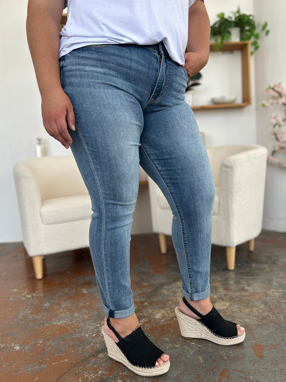 Get trendy with Judy Blue Full Size Cuffed Hem Slim Jeans -  available at Styles Code. Grab yours today!