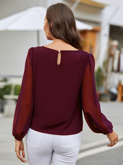 Get trendy with Round Neck Balloon Sleeve Blouse - Blouse available at Styles Code. Grab yours today!