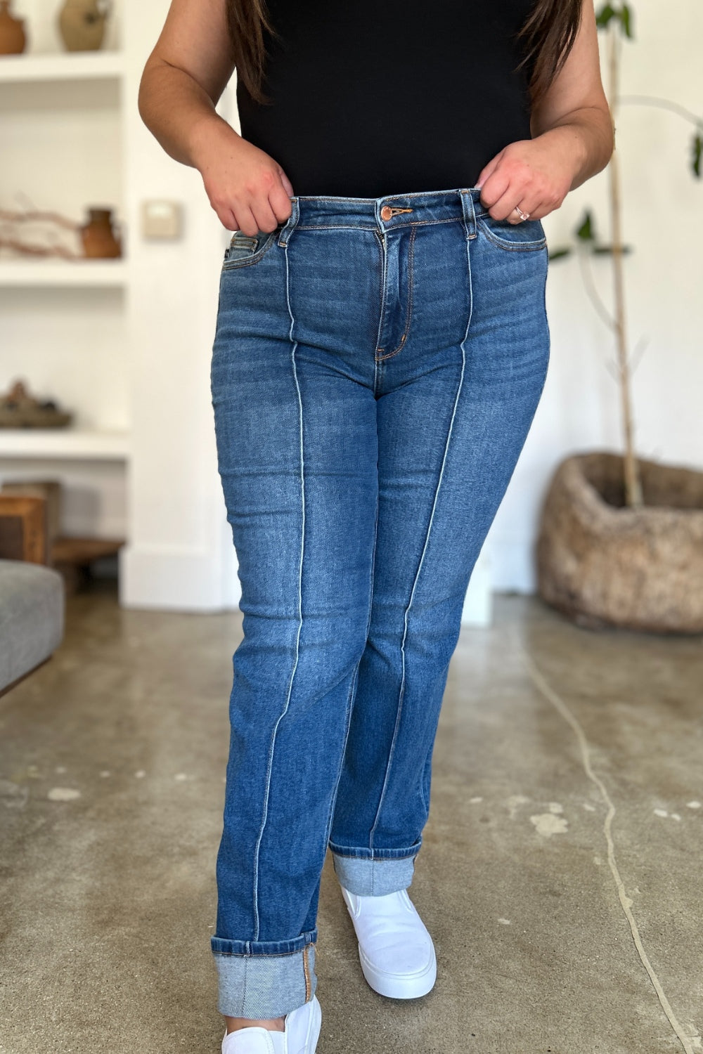 Get trendy with Judy Blue Full Size High Waist Front Seam Detail Straight Jeans - Plus Size available at Styles Code. Grab yours today!