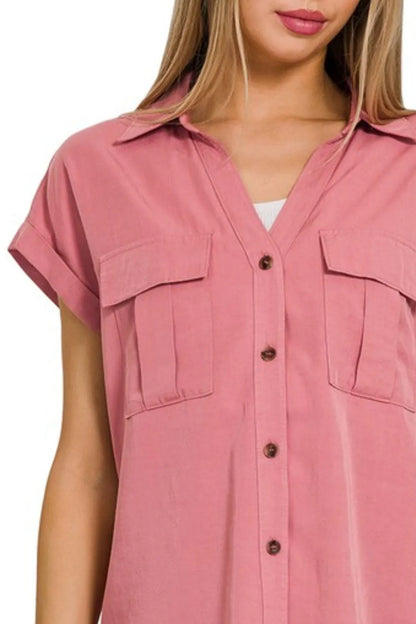 Get trendy with V-neck Collared Top - Top available at Styles Code. Grab yours today!
