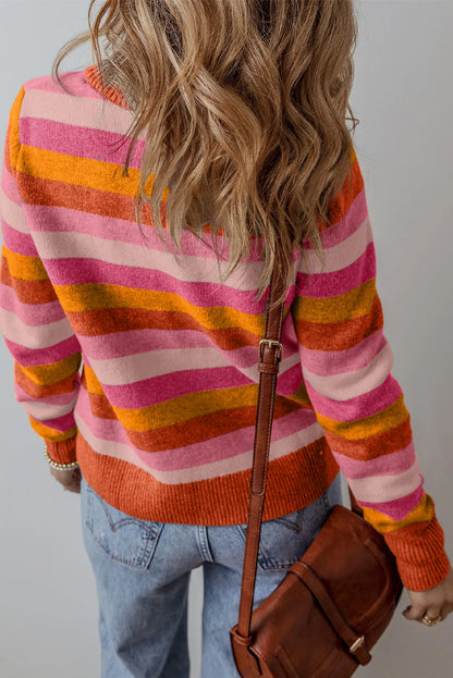 Get trendy with Striped Round Neck Long Sleeve Sweater - Sweaters available at Styles Code. Grab yours today!