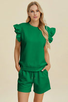 Full Size Texture Round Neck Top & Shorts Set