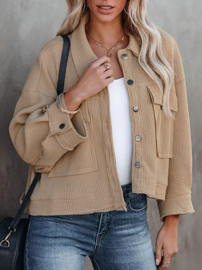 Get trendy with Button Up Long Sleeve Jacket -  available at Styles Code. Grab yours today!