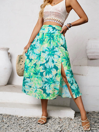 Get trendy with Slit Printed Midi Skirt - Skirts available at Styles Code. Grab yours today!