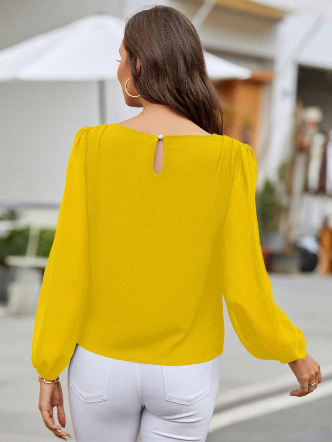 Get trendy with Round Neck Balloon Sleeve Blouse - Blouse available at Styles Code. Grab yours today!