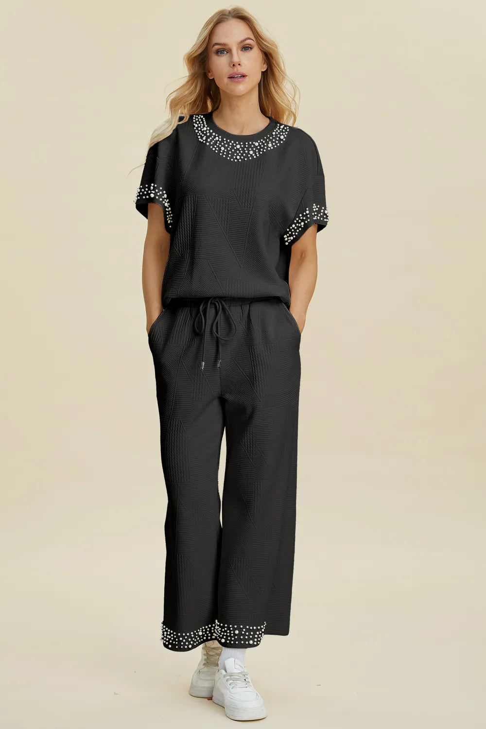 Get trendy with Round Neck Top and Pants Set - Two Piece Sets available at Styles Code. Grab yours today!