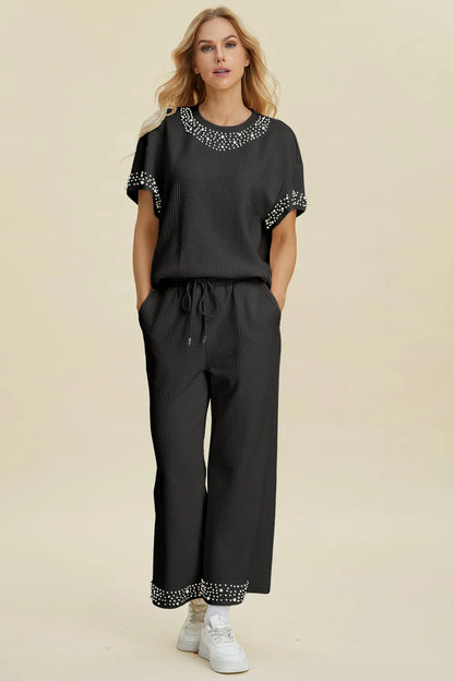 Get trendy with Round Neck Top and Pants Set - Two Piece Sets available at Styles Code. Grab yours today!