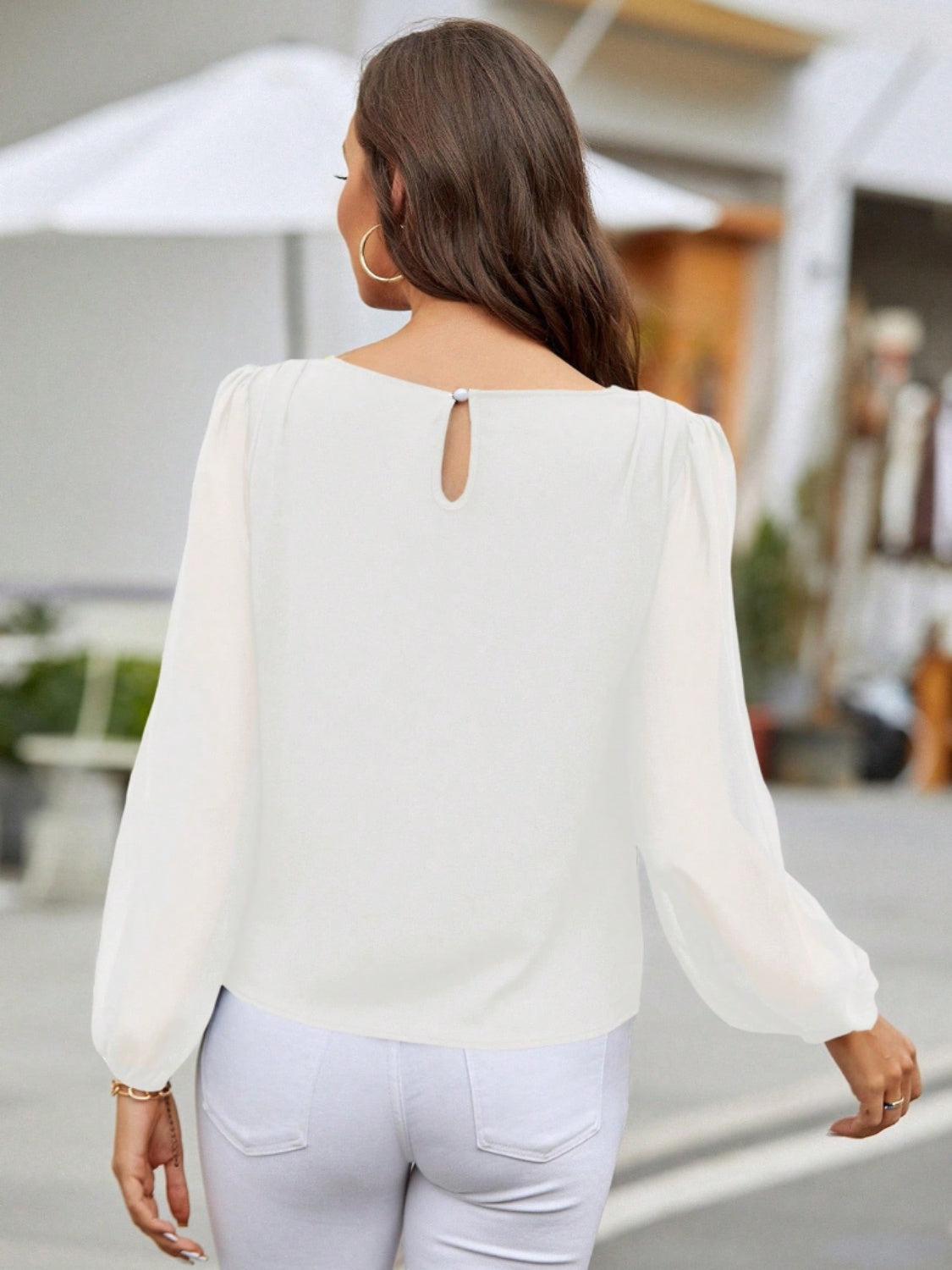 Get trendy with Round Neck Balloon Sleeve Blouse - Blouse available at Styles Code. Grab yours today!