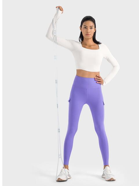 Get trendy with Millennia Square Neck Long Sleeve Cropped Sports Top - Activewear available at Styles Code. Grab yours today!