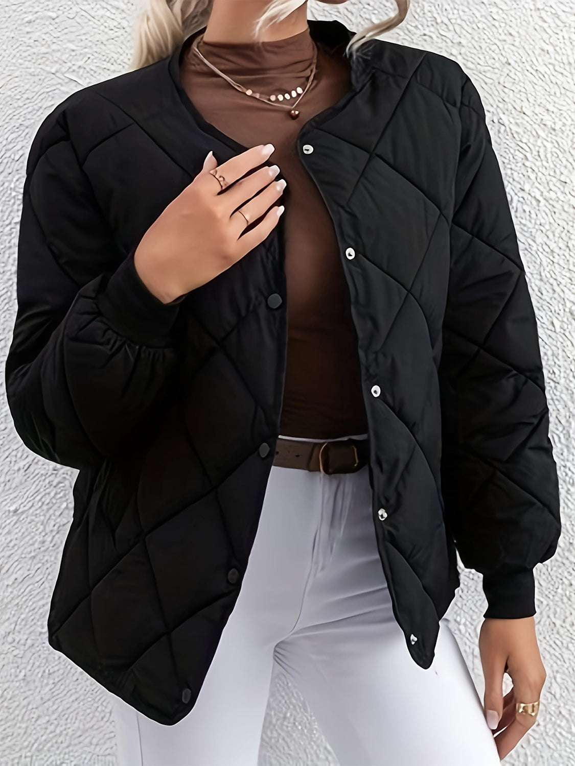 Get trendy with Bubble Texture Snap Down Coat -  available at Styles Code. Grab yours today!