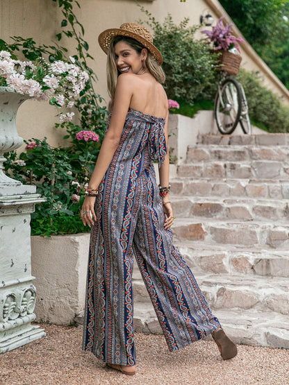 Get trendy with Tied Printed Tube Wide Leg Jumpsuit - Jumpsuit available at Styles Code. Grab yours today!