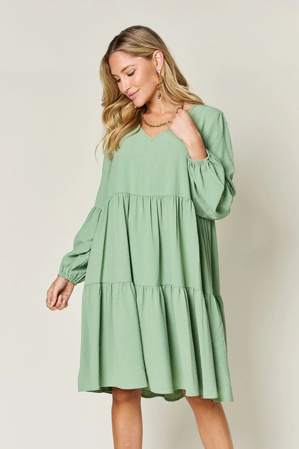 Get trendy with Full Size V-Neck Tiered Dress - Dress available at Styles Code. Grab yours today!