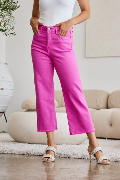 Get trendy with RFM Crop Chloe Full Size Tummy Control High Waist Raw Hem Jeans - Plus Size available at Styles Code. Grab yours today!