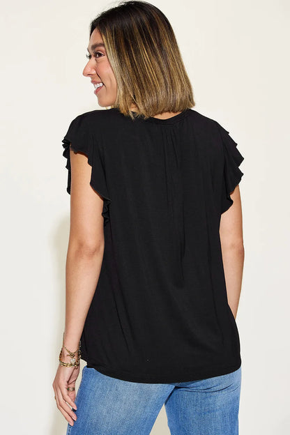 Get trendy with Full Size Ruffled Short Sleeve T-Shirt - T-Shirt available at Styles Code. Grab yours today!