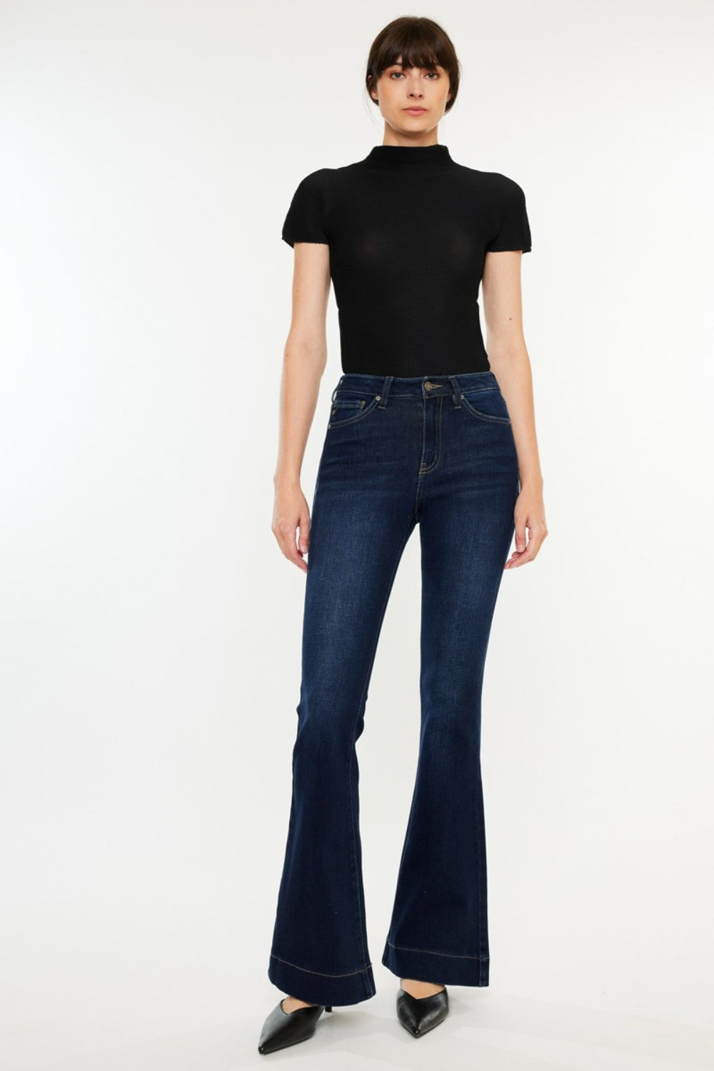 Get trendy with Kancan High Rise Slim Flare Jeans - Jeans available at Styles Code. Grab yours today!