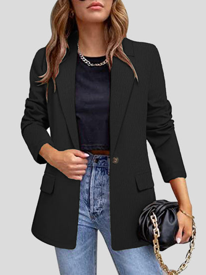 Get trendy with Lapel Collar Long Sleeve Blazer - Blazers available at Styles Code. Grab yours today!