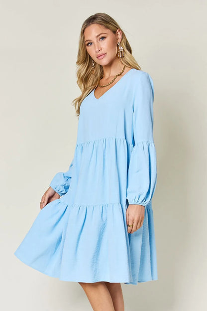 Get trendy with Full Size V-Neck Tiered Dress - Dress available at Styles Code. Grab yours today!