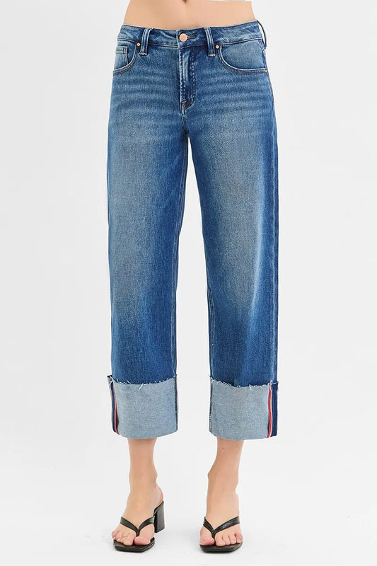 Get trendy with Mid Rise Wide Cuffed Jeans Plus Size - Jeans available at Styles Code. Grab yours today!