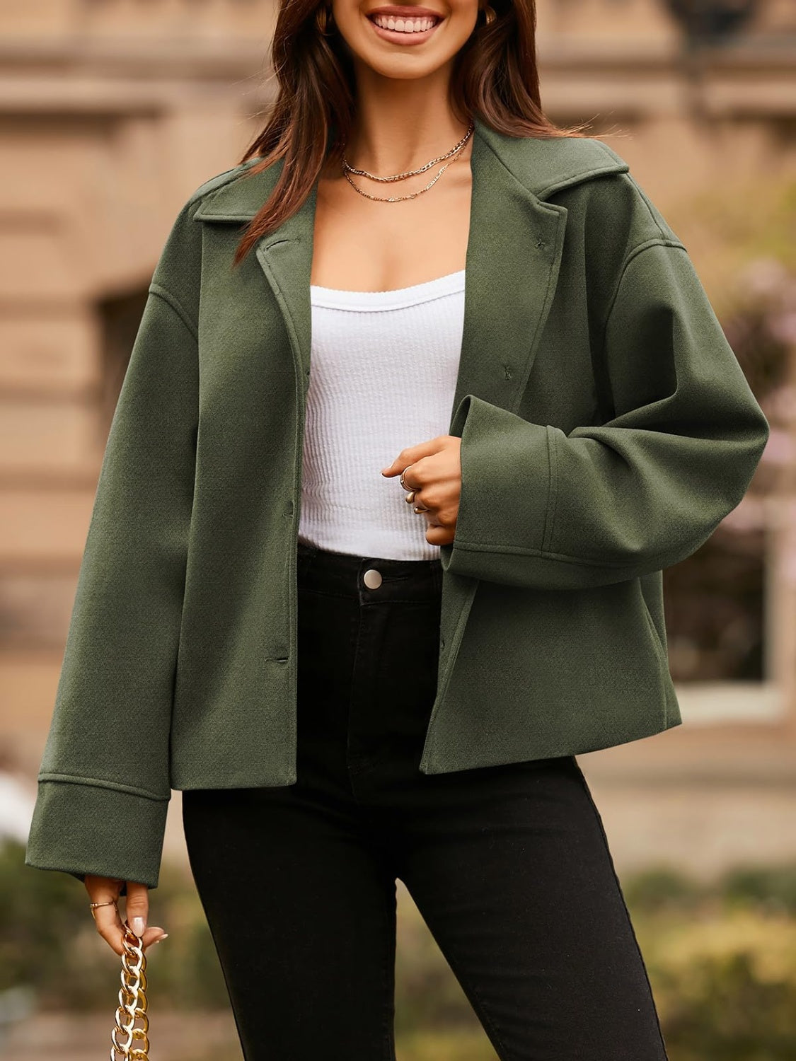 Get trendy with Collared Neck Dropped Shoulder Jacket - Jackets available at Styles Code. Grab yours today!