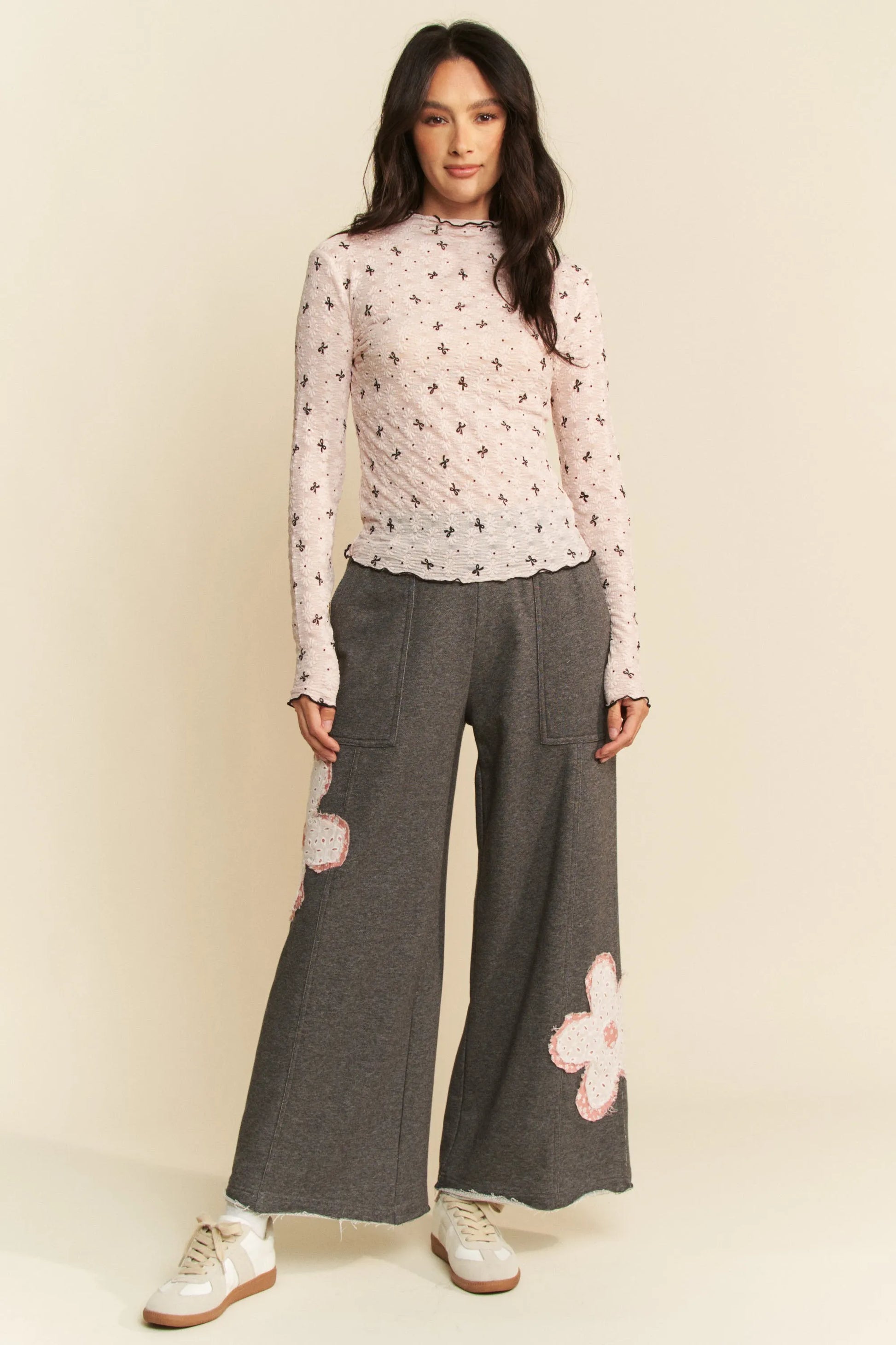 Get trendy with Ribbon Bow Long Sleeve Mesh Top - Top available at Styles Code. Grab yours today!