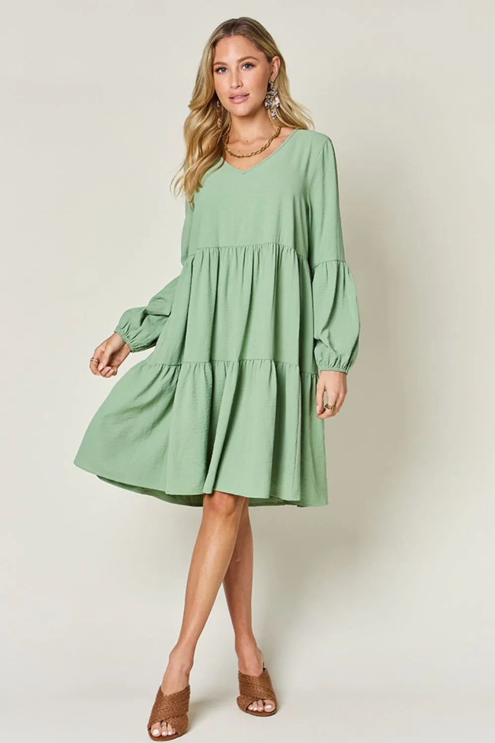 Get trendy with Full Size V-Neck Tiered Dress - Dress available at Styles Code. Grab yours today!