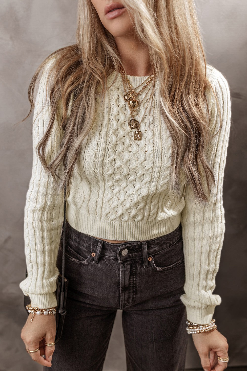 Get trendy with Cable-Knit Round Neck Sweater - Sweaters available at Styles Code. Grab yours today!