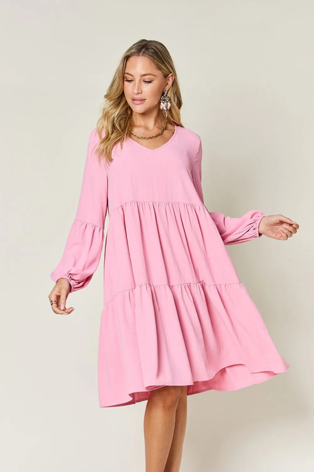 Get trendy with Full Size V-Neck Tiered Dress - Dress available at Styles Code. Grab yours today!