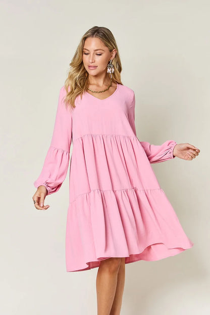 Get trendy with Full Size V-Neck Tiered Dress - Dress available at Styles Code. Grab yours today!